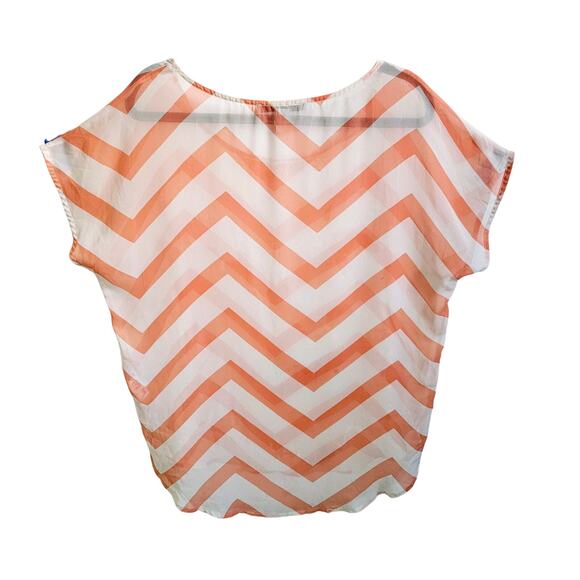 Forever 21 Women's M Chevron Stripe Blouse Orange White Lightweight Semi Sheer - Picture 4 of 6